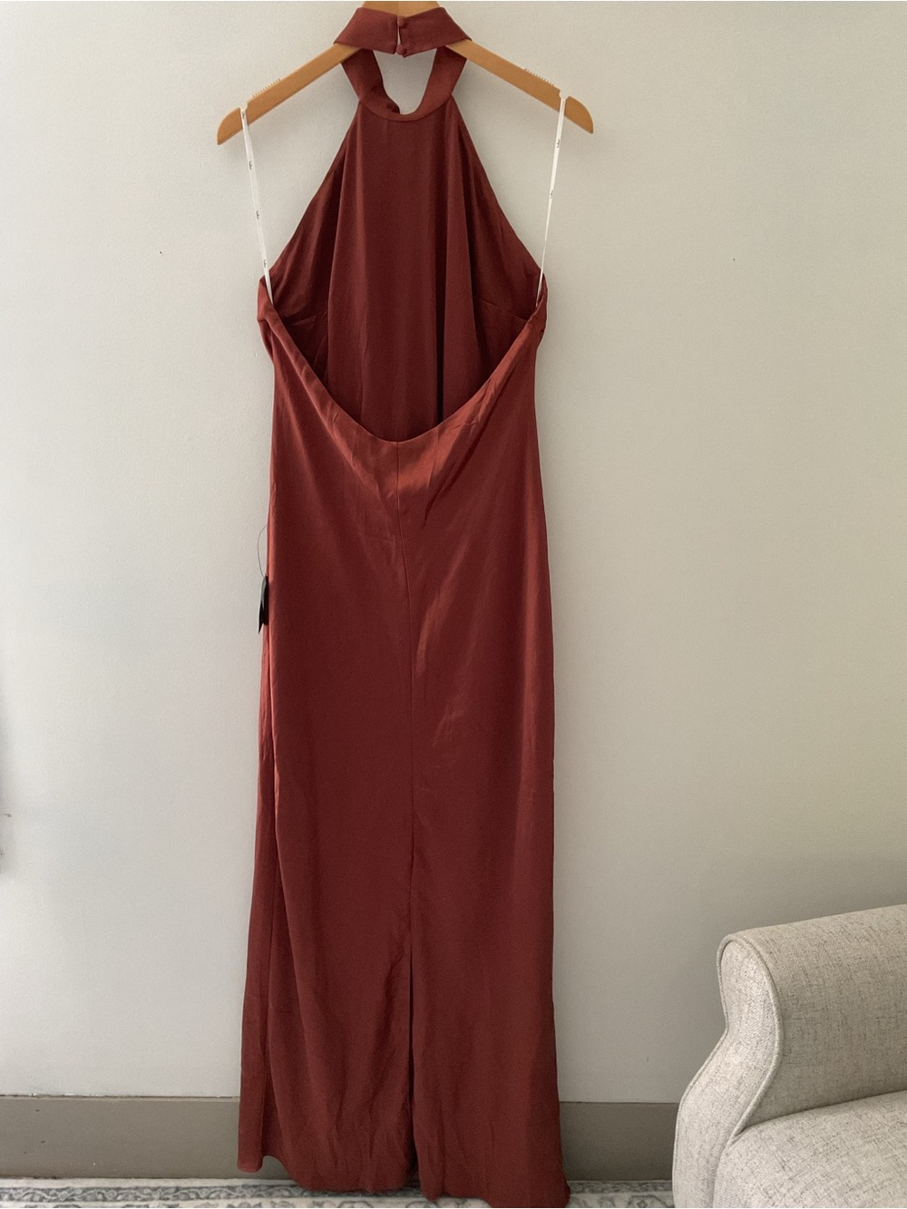 Lulus Love In Your Life Rust Brown Satin Halter Back Slit Backless Maxi Dress - Picture 7 of 13